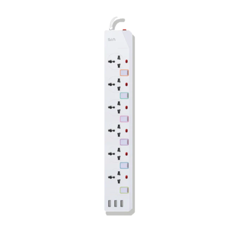 SIA ENDURING GEN1 POWER STRIP 2m copper 6 Ways + 3 USB - White (SI-PS003W)